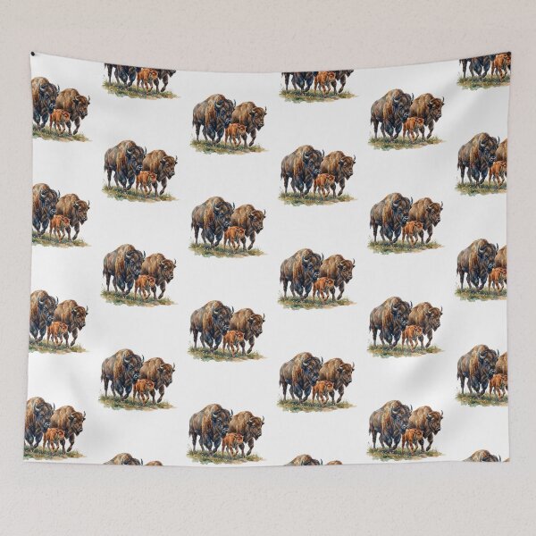 Item preview, Family American Buffalo Bison Watercolor Painting  designed and sold by SOUFIANE1991.