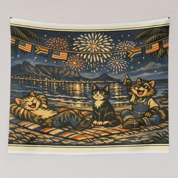 Item preview, 4th of July Fireworks Beach Watch Cat Sticker designed and sold by Tijger Cats.