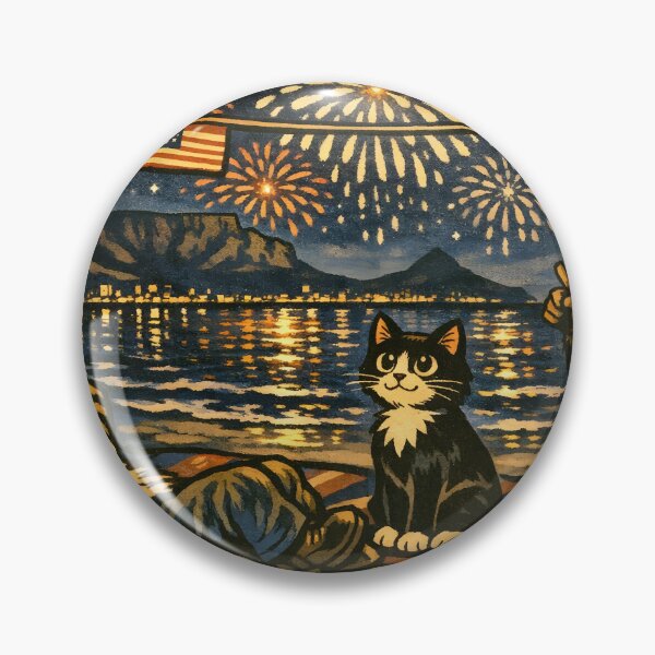 Item preview, 4th of July Fireworks Beach Watch Cat Sticker designed and sold by Tijger Cats.