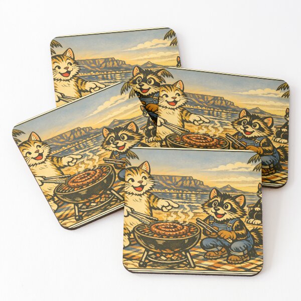 Item preview, 4th of July Sausage Cookout Cat Beach Sticker designed and sold by Tijger Cats.