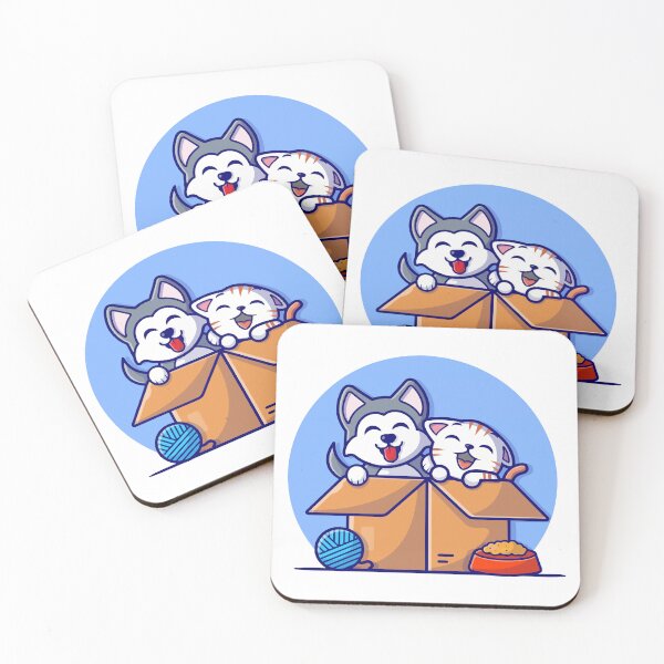 Item preview, Cute Dog and Cat Friends Playing in Cardboard Box designed and sold by cbarilnb.