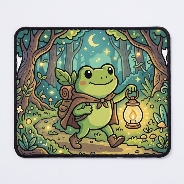 Item preview, Lantern Frog in Magical Forest – Whimsical Fantasy Cartoon Adventure designed and sold by ArtsyExplorer.