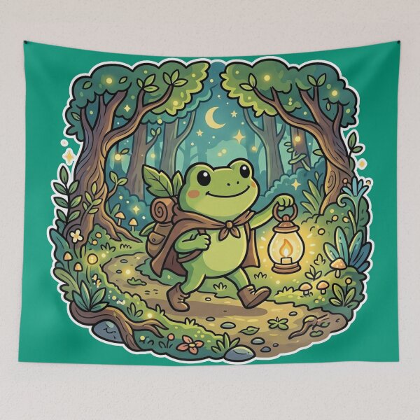 Item preview, Lantern Frog in Magical Forest – Whimsical Fantasy Cartoon Adventure designed and sold by ArtsyExplorer.