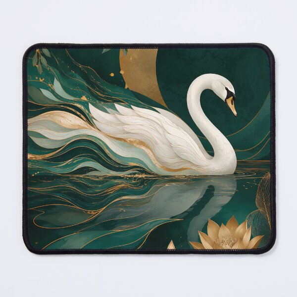 Item preview, Mystical White Swan in Emerald Lake with Golden Lotus designed and sold by ms_illustration.
