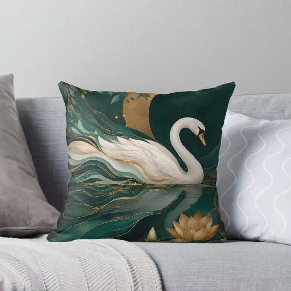 Item preview, Mystical White Swan in Emerald Lake with Golden Lotus designed and sold by ms_illustration.