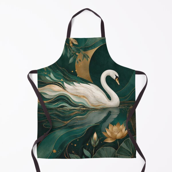 Item preview, Mystical White Swan in Emerald Lake with Golden Lotus designed and sold by ms_illustration.