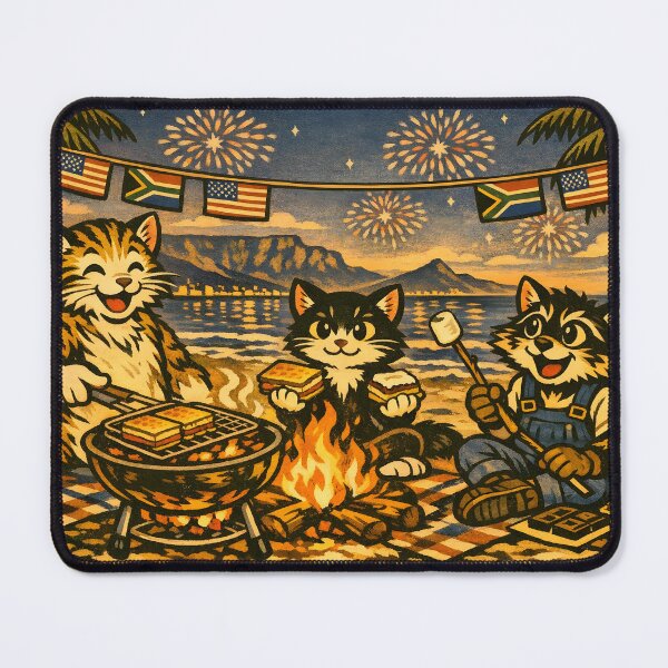 Item preview, 4th of July S’mores Campfire Cat Beach Sticker designed and sold by Tijger Cats.