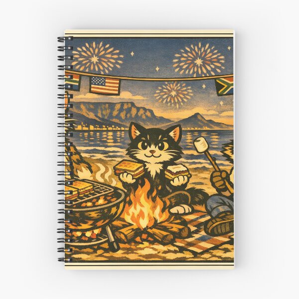 Item preview, 4th of July S’mores Campfire Cat Beach Sticker designed and sold by Tijger Cats.
