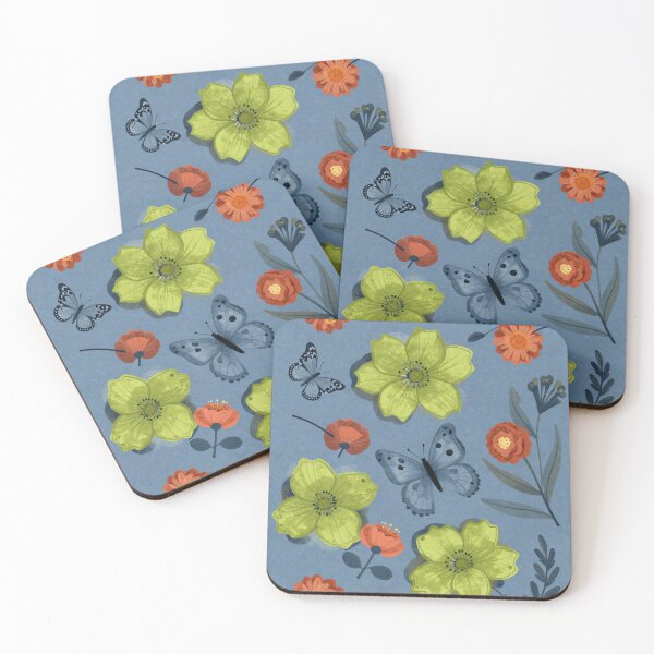 Item preview, Vintage Botanical Flowers Butterflies Dragonfly Blue designed and sold by Fariks.