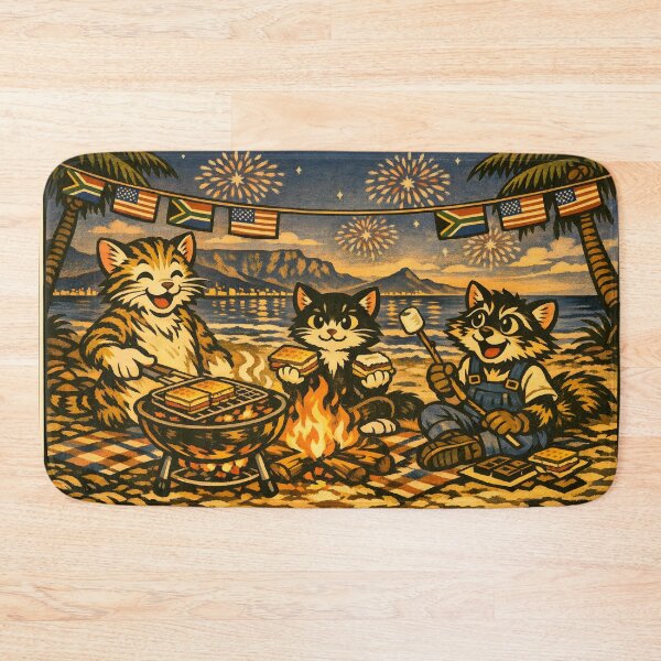 Item preview, 4th of July S’mores Campfire Cat Beach Sticker designed and sold by Tijger Cats.
