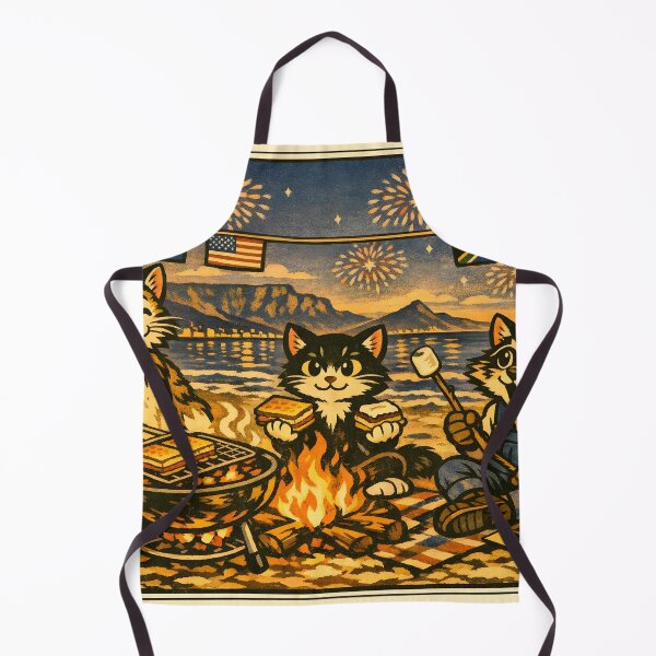 Item preview, 4th of July S’mores Campfire Cat Beach Sticker designed and sold by Tijger Cats.