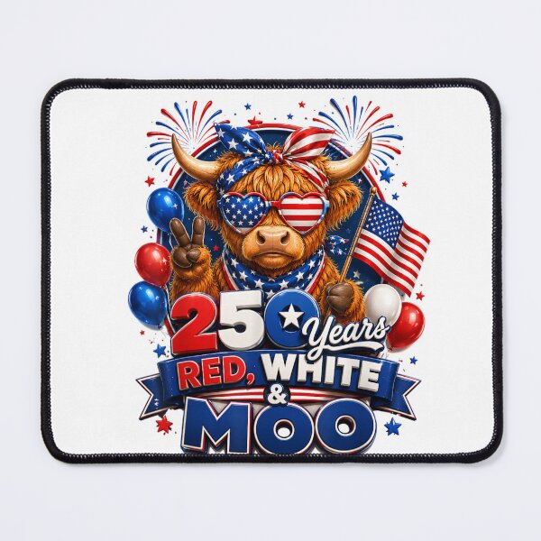 Item preview, Highland Cow 250 Years Red, White & Moo Patriotic USA Independence Day Anniversary designed and sold by GrumpySableye.