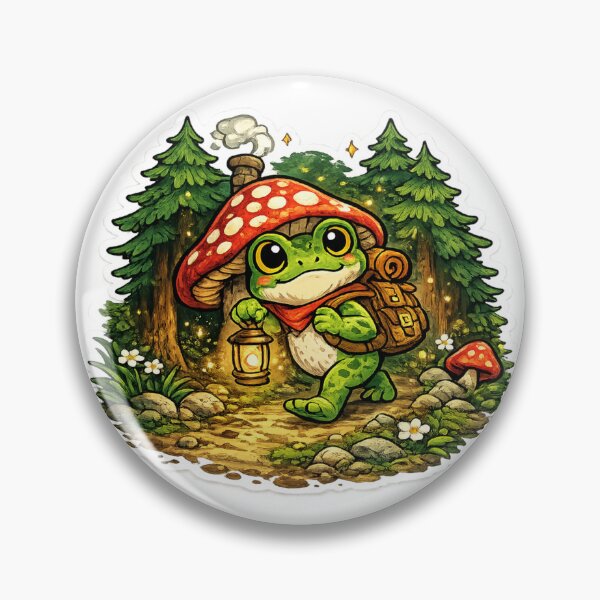 Item preview,  Frog holding lantern walking through magical forest– Whimsical Fantasy Cartoon Adventure designed and sold by ArtsyExplorer.