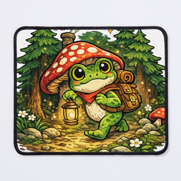 Item preview, Frog holding lantern walking through magical forest– Whimsical Fantasy Cartoon Adventure designed and sold by ArtsyExplorer.