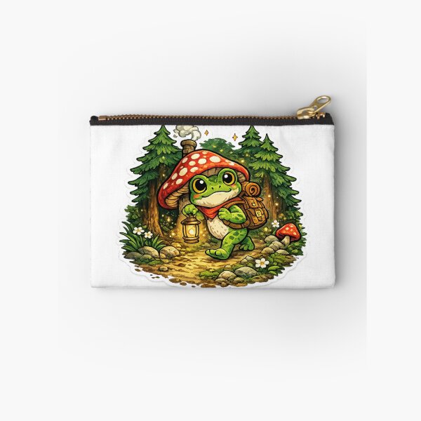 Item preview,  Frog holding lantern walking through magical forest– Whimsical Fantasy Cartoon Adventure designed and sold by ArtsyExplorer.