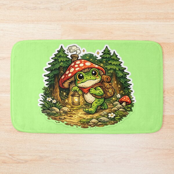 Item preview,  Frog holding lantern walking through magical forest– Whimsical Fantasy Cartoon Adventure designed and sold by ArtsyExplorer.