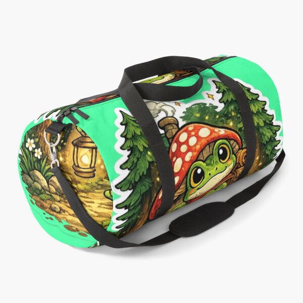Item preview,  Frog holding lantern walking through magical forest– Whimsical Fantasy Cartoon Adventure designed and sold by ArtsyExplorer.