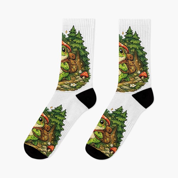 Item preview,  Frog holding lantern walking through magical forest– Whimsical Fantasy Cartoon Adventure designed and sold by ArtsyExplorer.