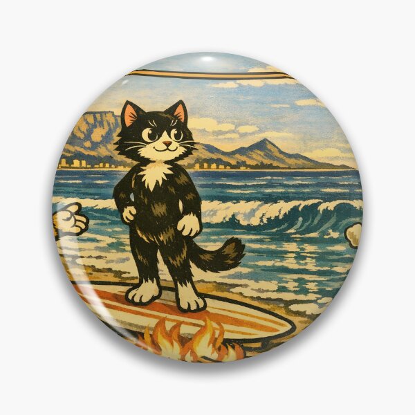 Item preview, 4th of July Beach Bonfire Surf Cat Sticker designed and sold by Tijger Cats.