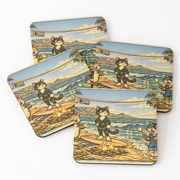 Item preview, 4th of July Beach Bonfire Surf Cat Sticker designed and sold by Tijger Cats.