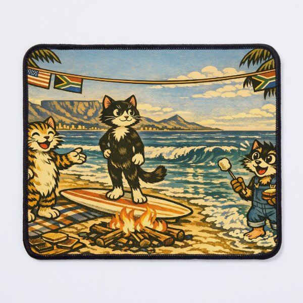 Item preview, 4th of July Beach Bonfire Surf Cat Sticker designed and sold by Tijger Cats.