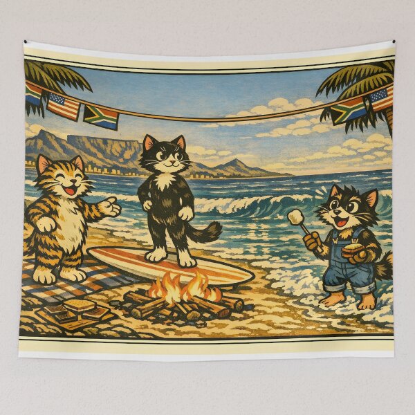 Item preview, 4th of July Beach Bonfire Surf Cat Sticker designed and sold by Tijger Cats.