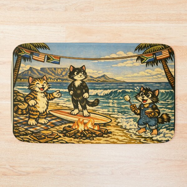 Item preview, 4th of July Beach Bonfire Surf Cat Sticker designed and sold by Tijger Cats.