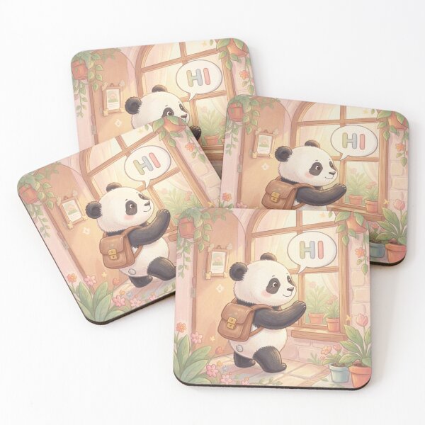 Item preview, Cute Kawaii Panda with Backpack Saying Hi designed and sold by SoftAuraStudi0.