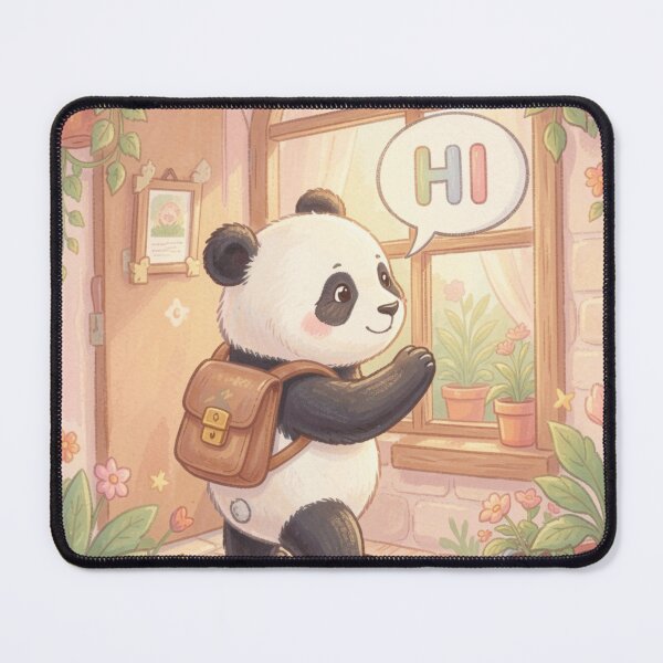 Item preview, Cute Kawaii Panda with Backpack Saying Hi designed and sold by SoftAuraStudi0.