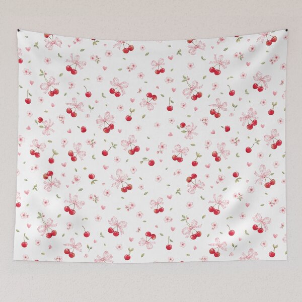 Item preview, Cherry Bow Toss Coquette Picnic Pattern designed and sold by pola-pola.