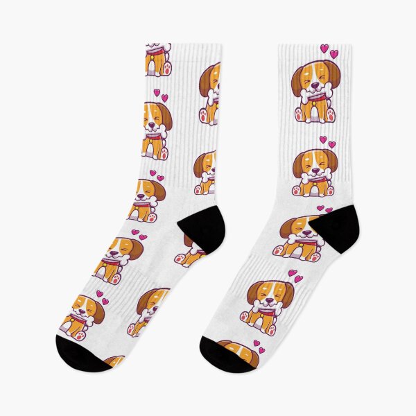 Item preview, Cute Cartoon Beagle Puppy Biting a Bone with Hearts designed and sold by cbarilnb.