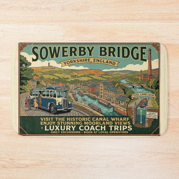 Item preview, Sowerby Bridge Yorkshire Retro Mid-Century Travel Poster designed and sold by ArtworkNorth.