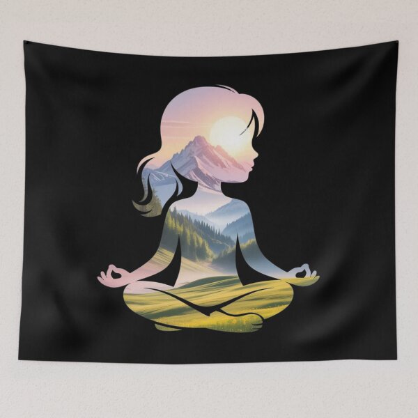 Item preview, Girl Nature Meditation Mountain View Vibe Nature Art designed and sold by AgataMRCH.
