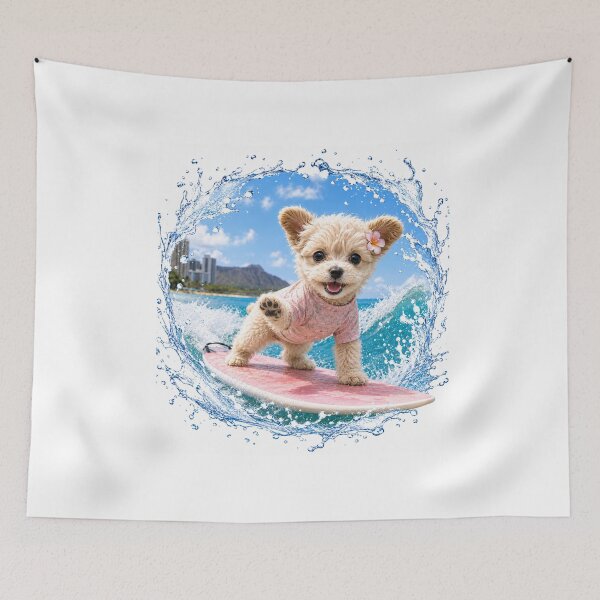 Item preview, Surfing Puppy Splash Ring – Cute Chihuahua Poodle Mix Beach Wave Art designed and sold by RinaWorksJP.