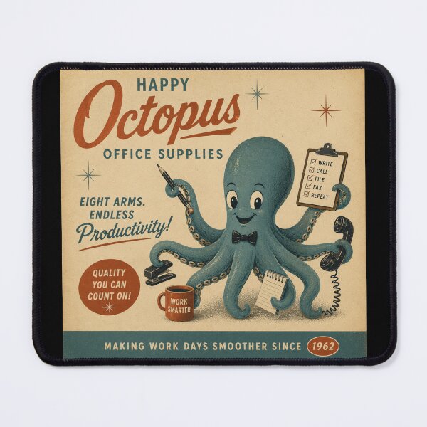 Item preview, Happy Octopus Office Supplies – Retro Vintage Sea Life Poster designed and sold by Galskap.