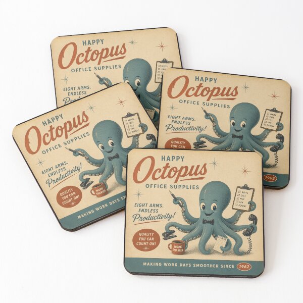 Item preview, Happy Octopus Office Supplies – Retro Vintage Sea Life Poster designed and sold by Galskap.