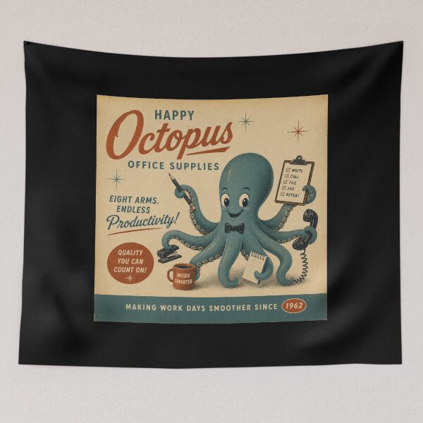 Item preview, Happy Octopus Office Supplies – Retro Vintage Sea Life Poster designed and sold by Galskap.