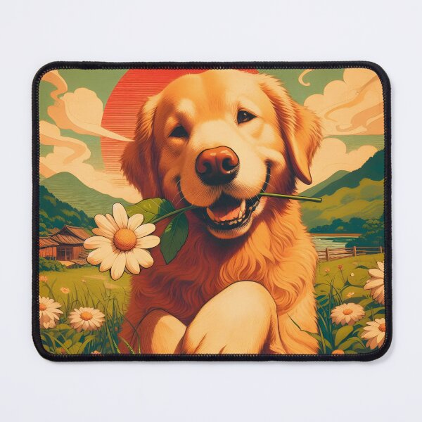 Item preview, Golden Retriever with Flower, Ai Generated Art designed and sold by ACC .