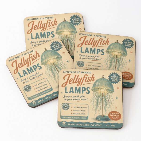 Item preview, Jellyfish Lamps – Retro Ocean Home Decor Poster designed and sold by Galskap.