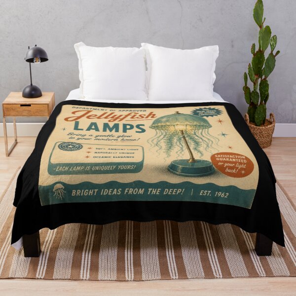 Item preview, Jellyfish Lamps – Retro Ocean Home Decor Poster designed and sold by Galskap.