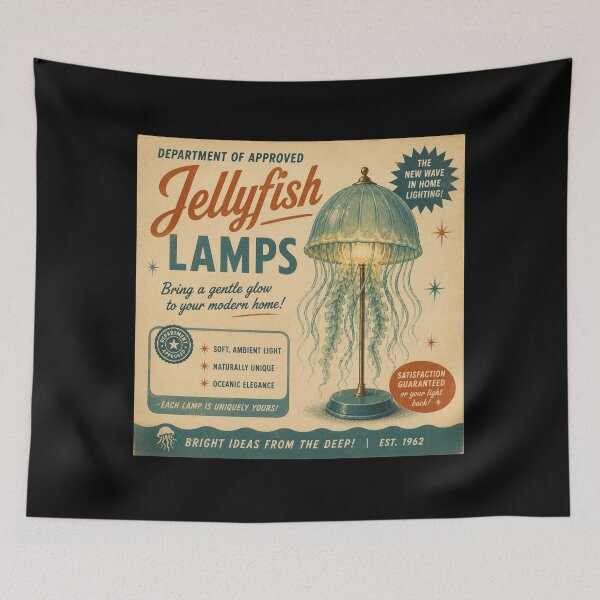 Item preview, Jellyfish Lamps – Retro Ocean Home Decor Poster designed and sold by Galskap.