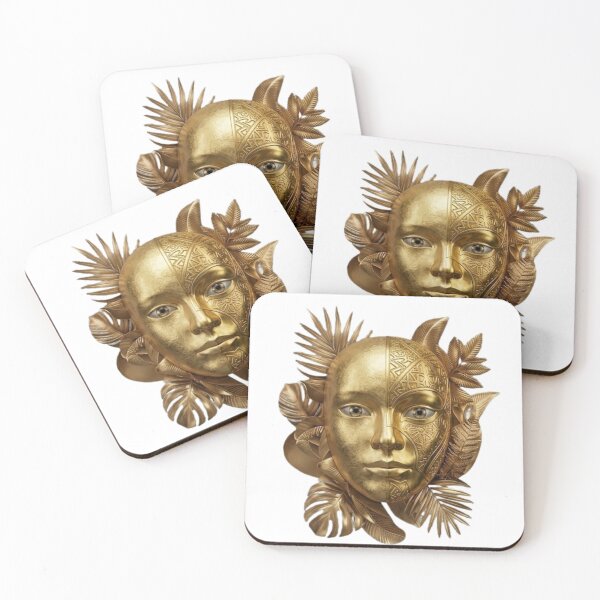 Item preview, Luxury Golden Mask Wall Art – Mythic Metallic Face Botanical Design designed and sold by MonaRose_Art.