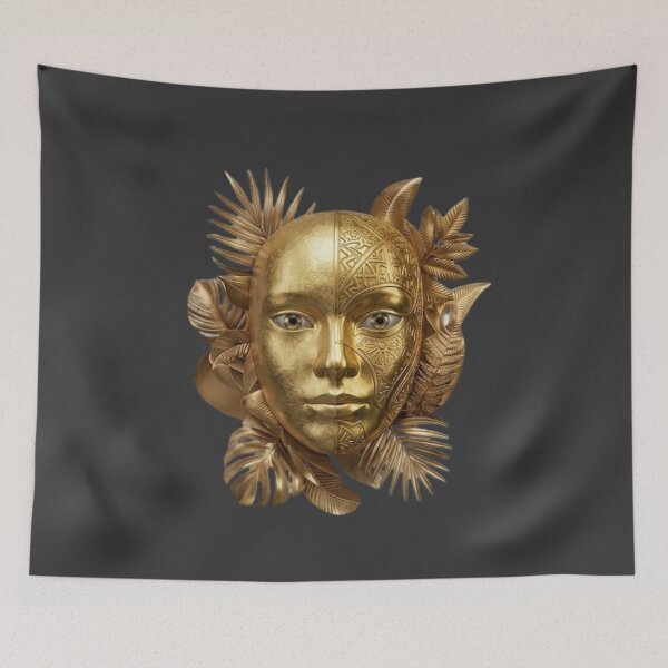 Item preview, Luxury Golden Mask Wall Art – Mythic Metallic Face Botanical Design designed and sold by MonaRose_Art.