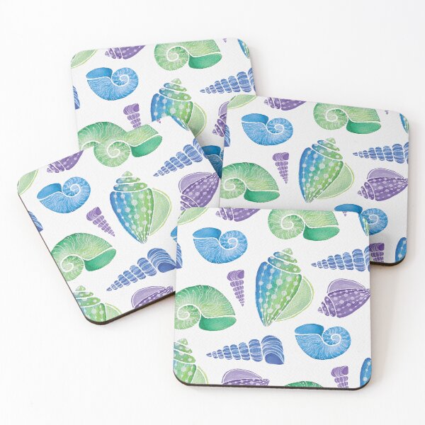 Item preview, Watercolour Seashell Pattern | Blue Green Purple Ocean Art designed and sold by Twisted-Type-Co.