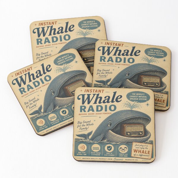 Item preview, Instant Whale Radio – Funny Retro Ocean Poster designed and sold by Galskap.
