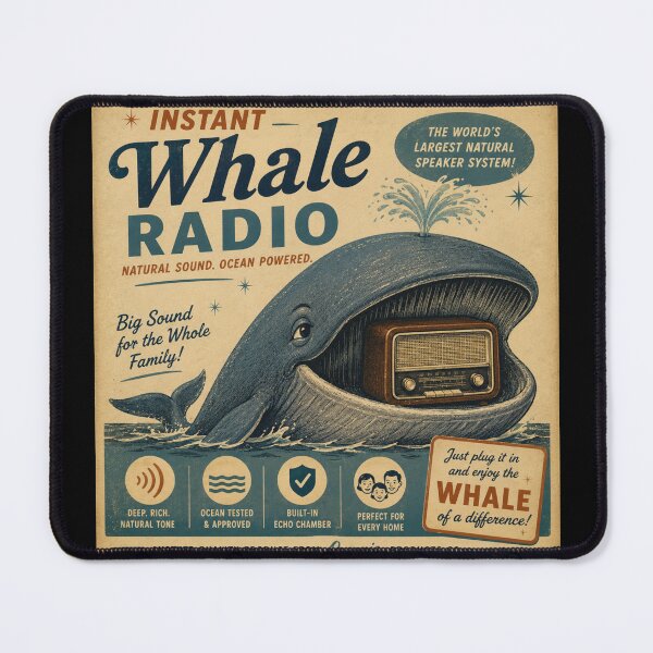 Item preview, Instant Whale Radio – Funny Retro Ocean Poster designed and sold by Galskap.