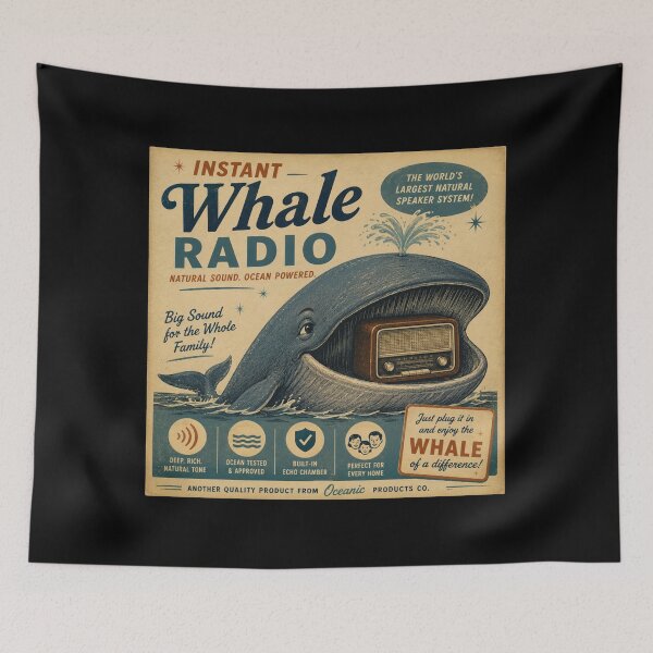 Item preview, Instant Whale Radio – Funny Retro Ocean Poster designed and sold by Galskap.