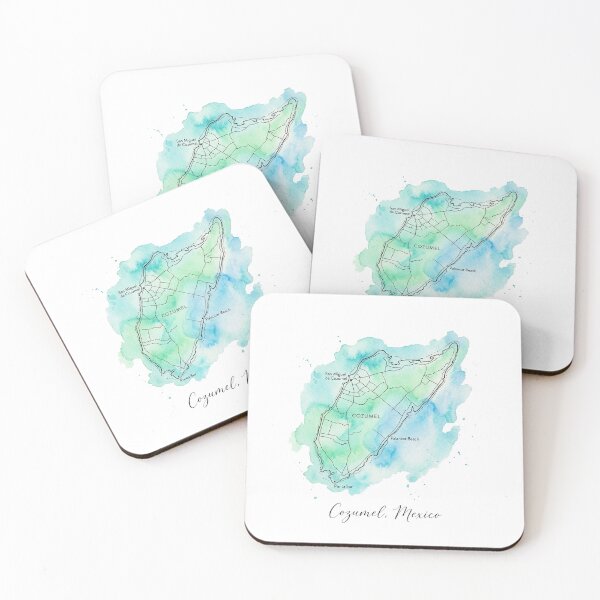Item preview, Cozumel Map Elegant Watercolor Teal Ocean Art designed and sold by DuckOddity.