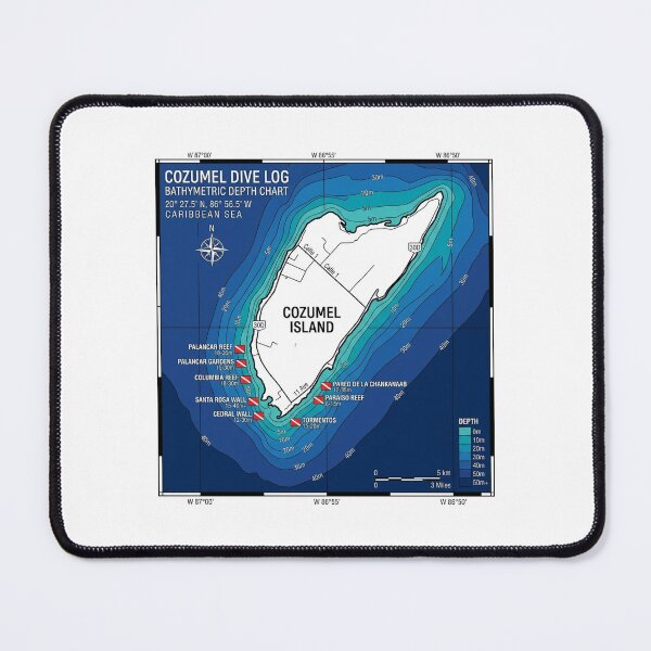 Item preview, Cozumel Map Scuba Diving Depth Contour Chart designed and sold by DuckOddity.