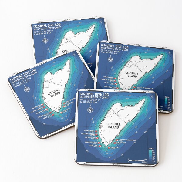 Item preview, Cozumel Map Scuba Diving Depth Contour Chart designed and sold by DuckOddity.